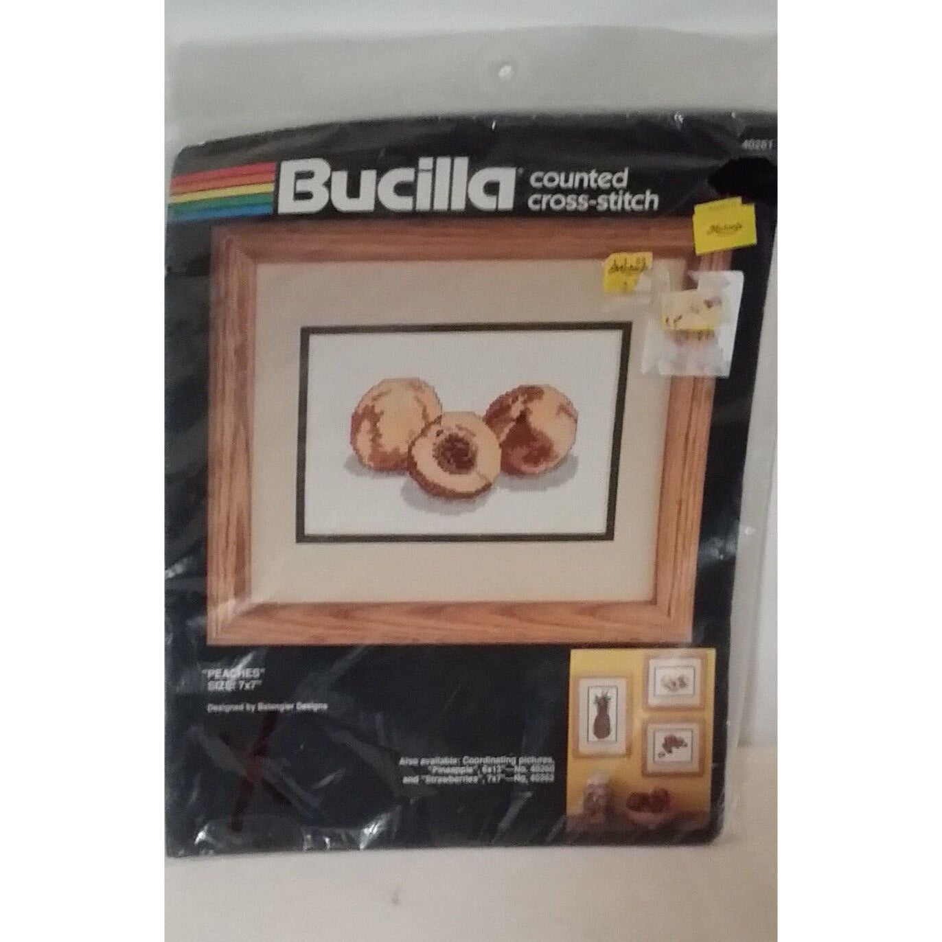 Craft Bucilla Counted Cross Stitch Peaches  7 x 7 Aida cloth Embroidery Floss
