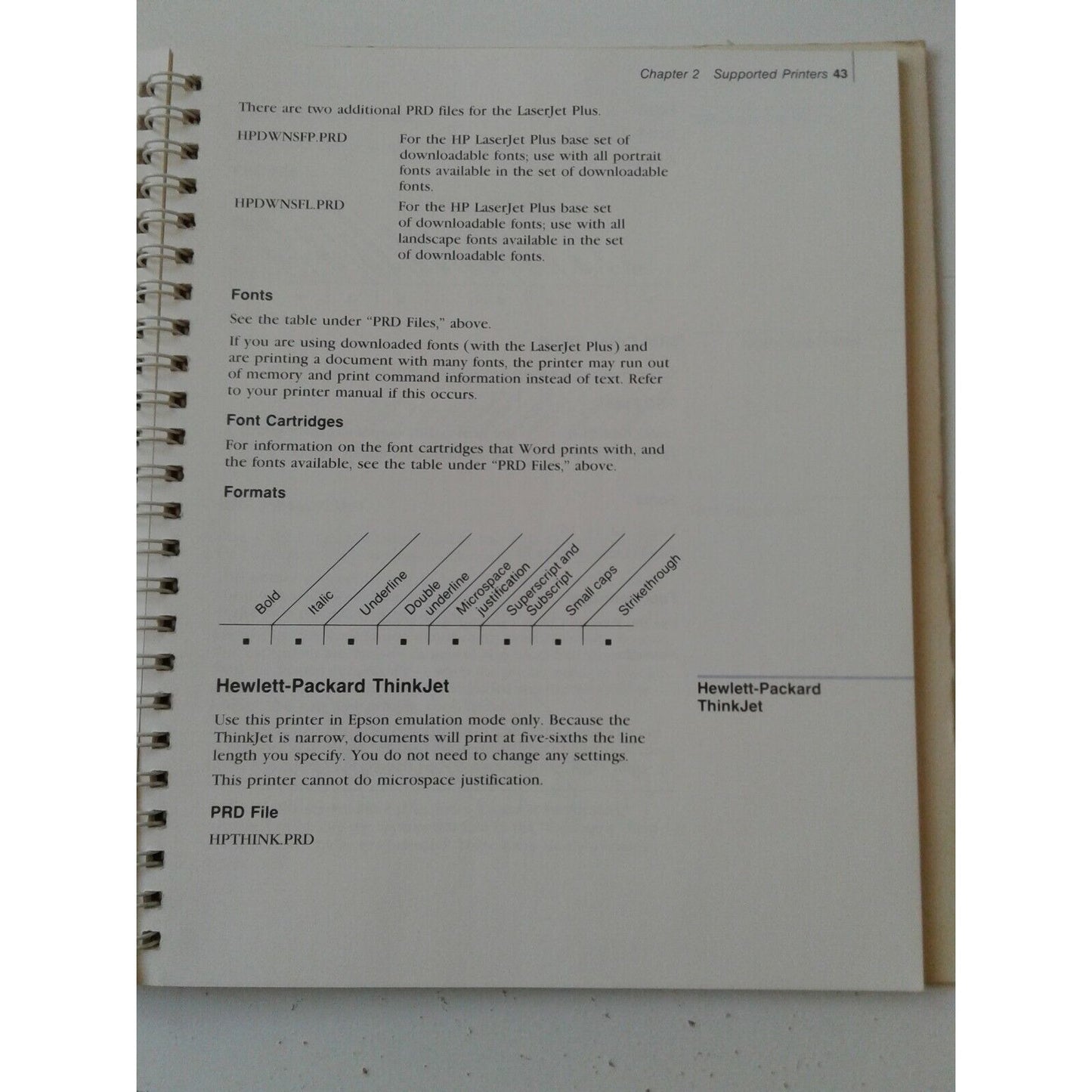 Microsoft Word Word Processing Program Printer Information 1986