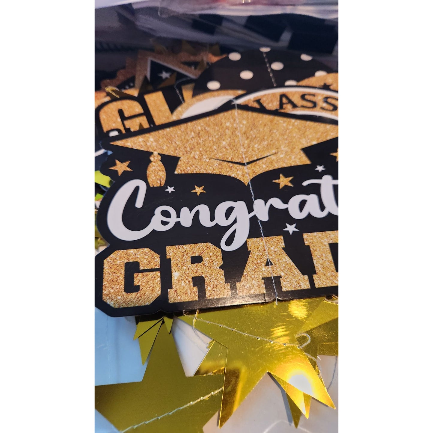 Graduation Banner 12 Signs Stars 2023 Gold Black White