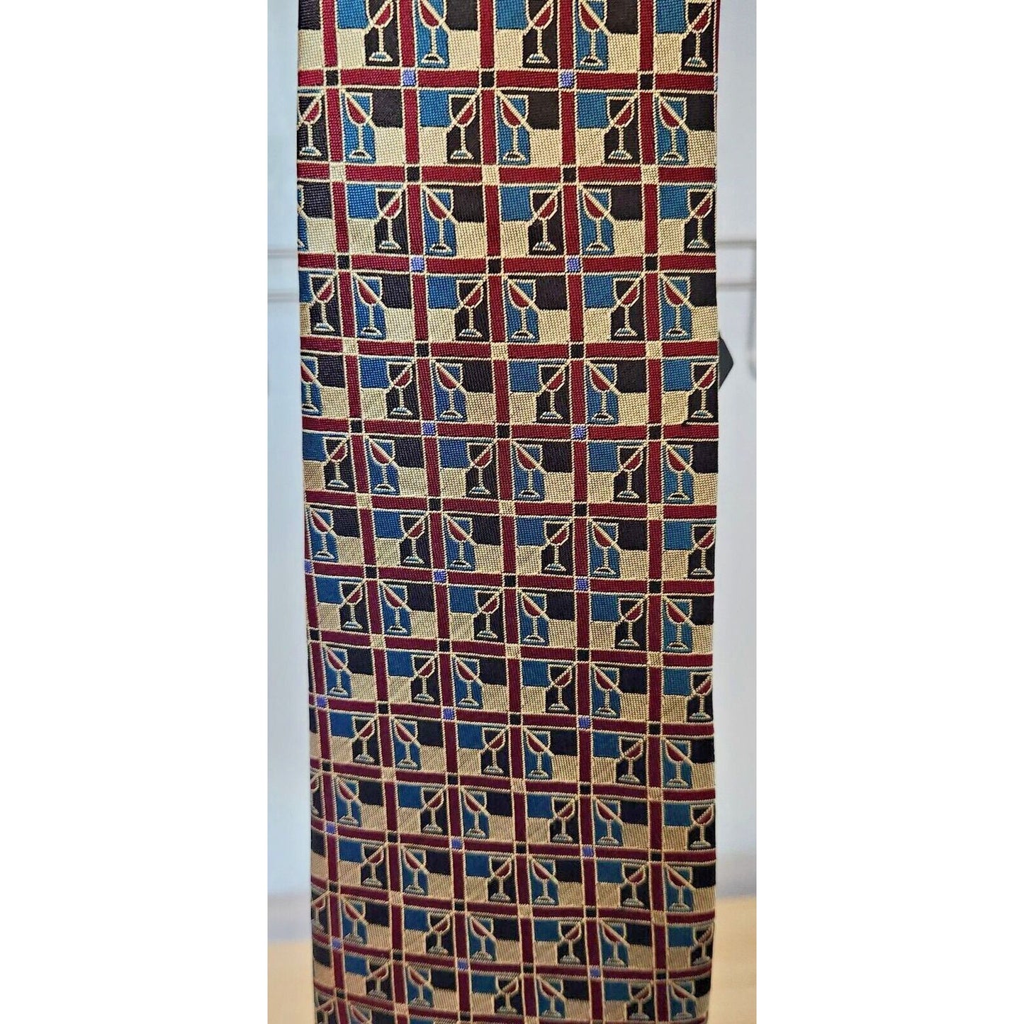 Silk Tie Brand Dino Carlotti Red Stacked Wine Glasses 56" x 4" 100% Silk