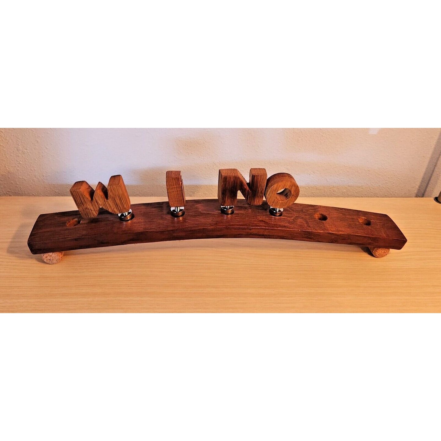 Wine Barrel Stopper Holder 7 Hole Display WINO Cork Feet 22 " x 3 " x 3 "