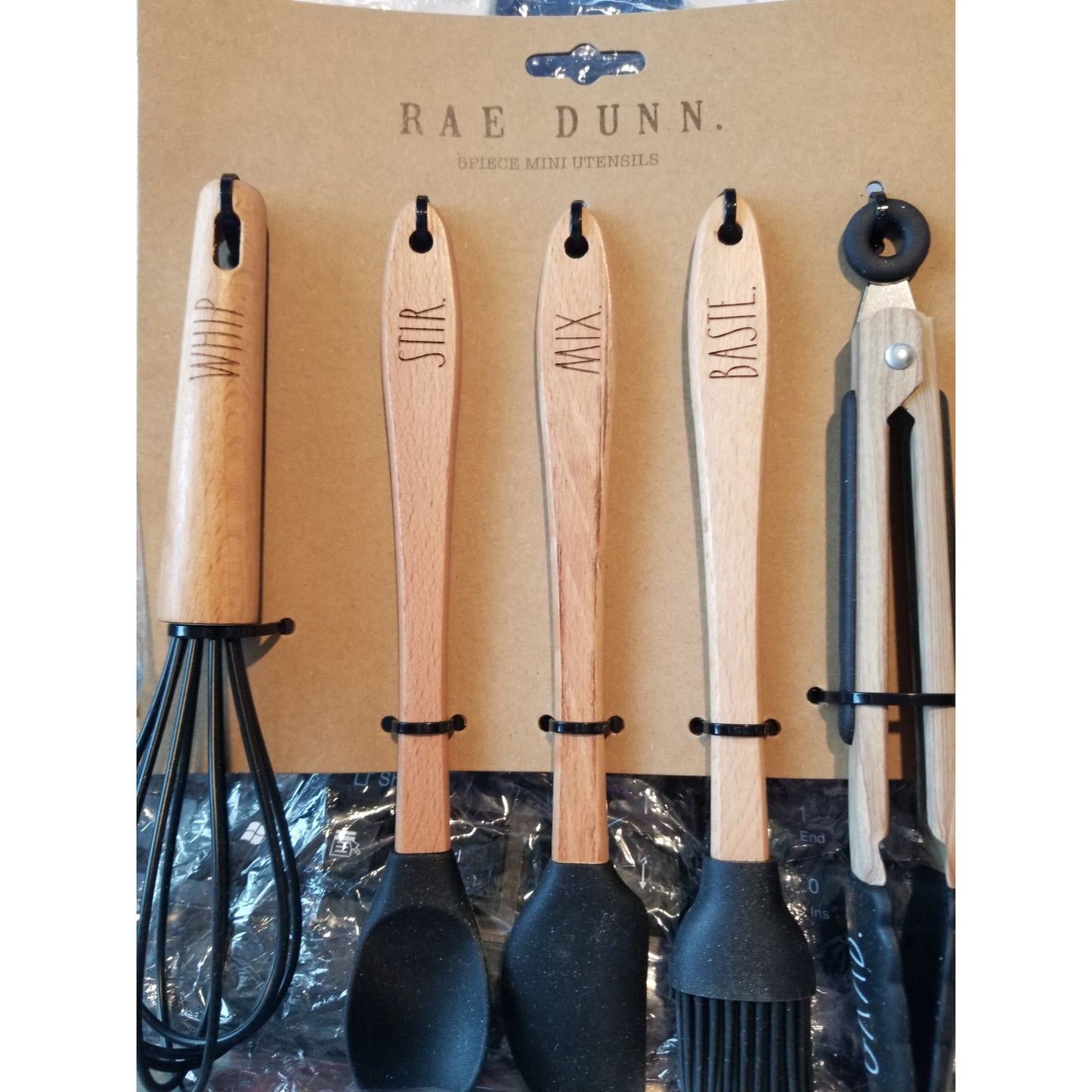 Rae Dunn 5 Piece Mini Utensils (Whip, Mix, Flip, Flip, Grab) (Black)
