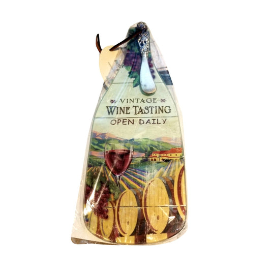 Cutting Board Counter Art Tempered Glass Wine Shape  Vintage  Wine Tasting Open Daily Knife 12 1/2 " x 5 "