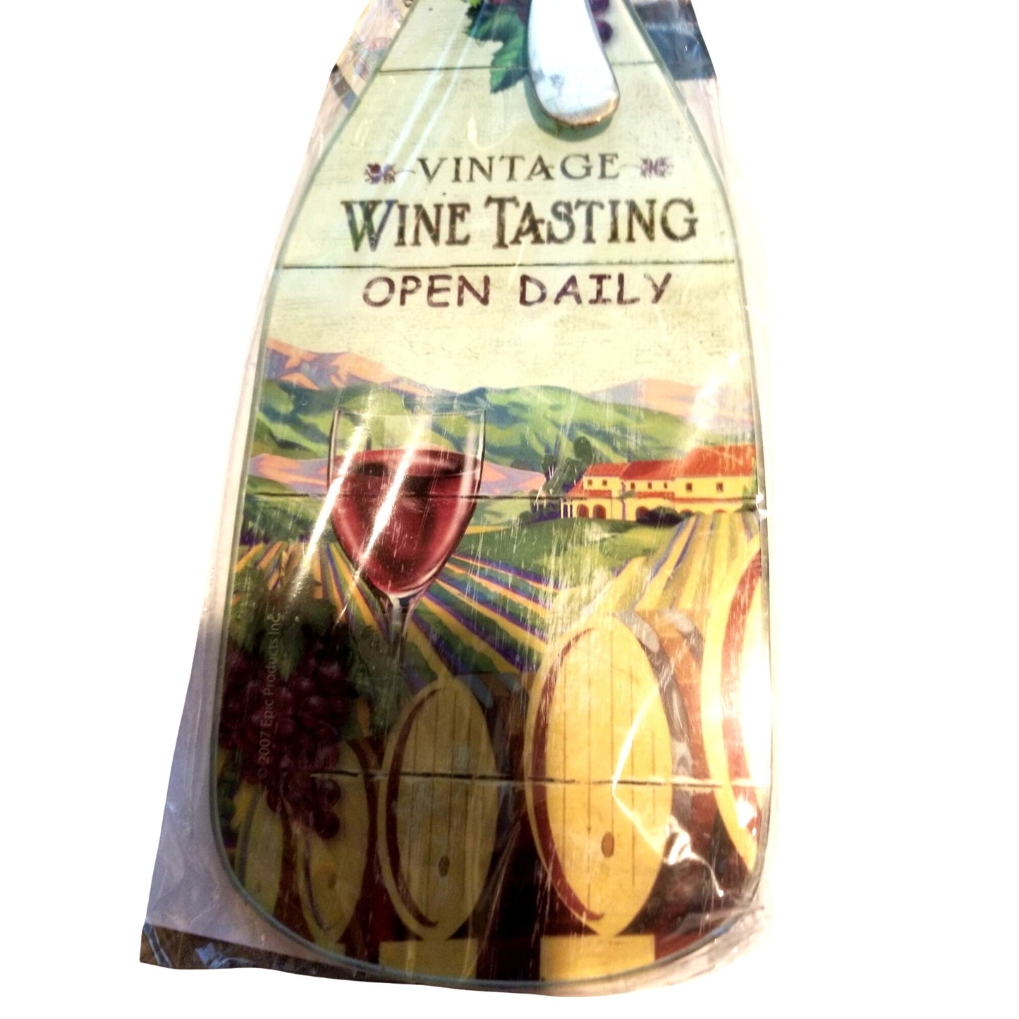 Cutting Board Counter Art Tempered Glass Wine Shape  Vintage  Wine Tasting Open Daily Knife 12 1/2 " x 5 "