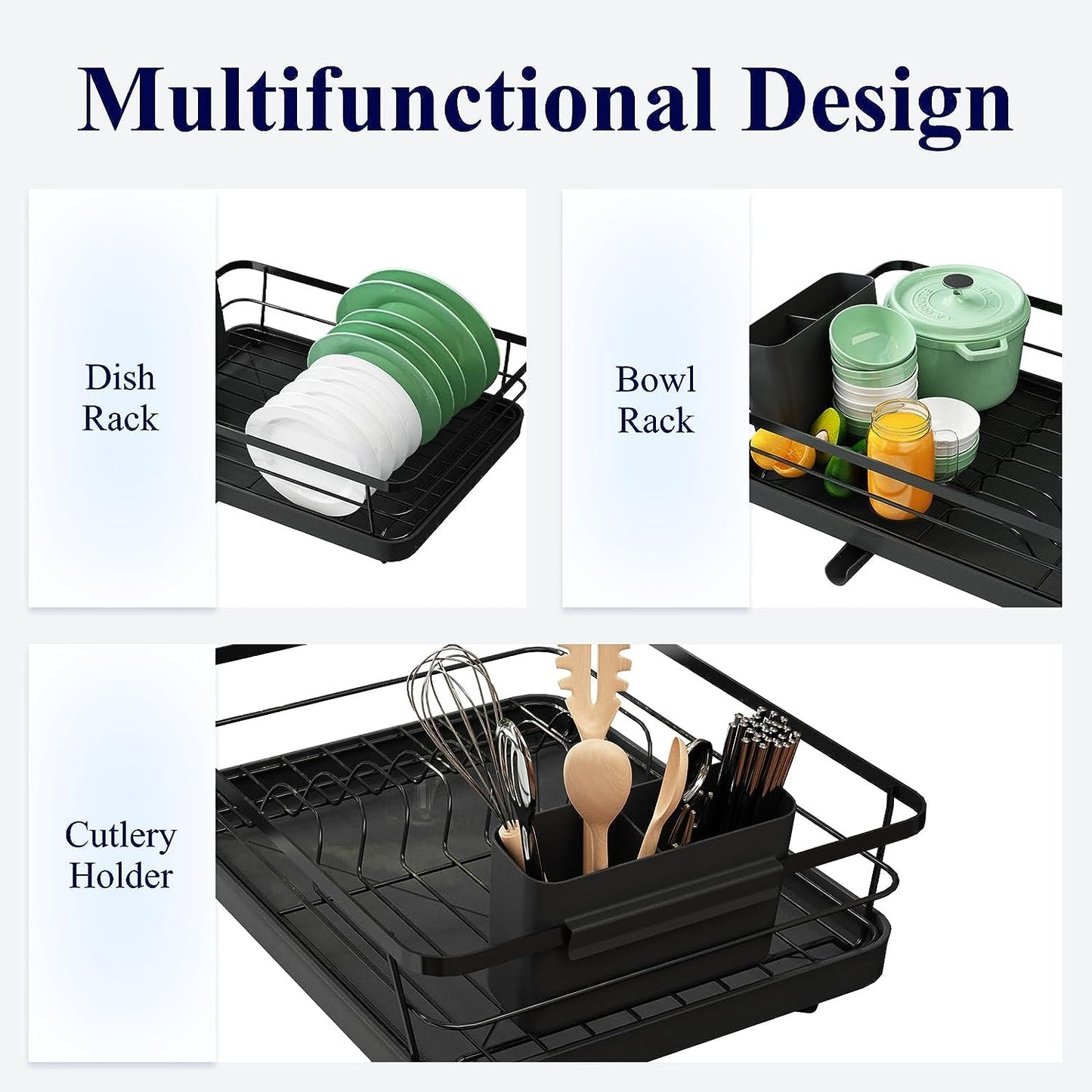 Kitsure Dish Drying Rack- Space-Saving Dish Rack, Dish Racks for Kitchen Counter, Durable Stainless Steel Kitchen Drying Rack with a Cutler