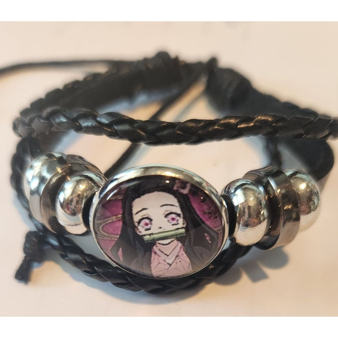 6 pcs Slayer Leather Braided Bracelet Anime Wristband Cosplay Jewelry Glass Gemstone Gifts Slider Adjustable