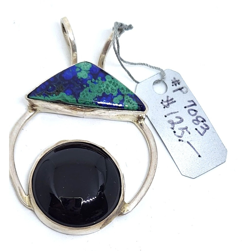 Pendant Silver Azurite Malachite Onyx 13.3 Gr 50mm x 35mm Jerry & Fran Harr Triangle
