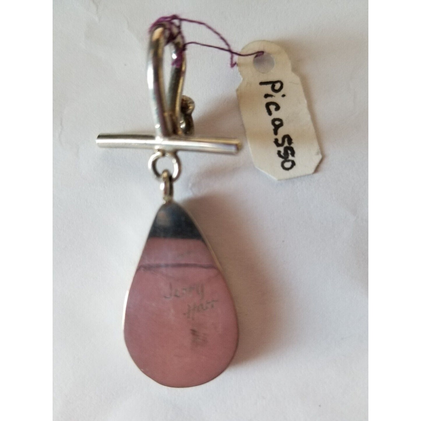 Jewelry Pendant Picasso Agate 1"  Tear Drop 925 Silver