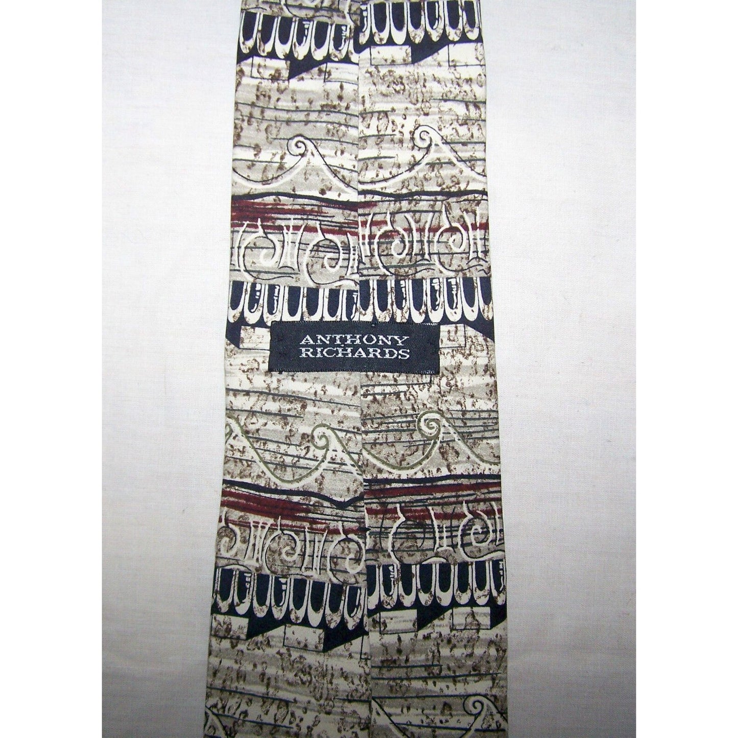 Tie Brown White Black Art Neck Tie Anthony Richards Brand 57" Long 3 3/4" Wide