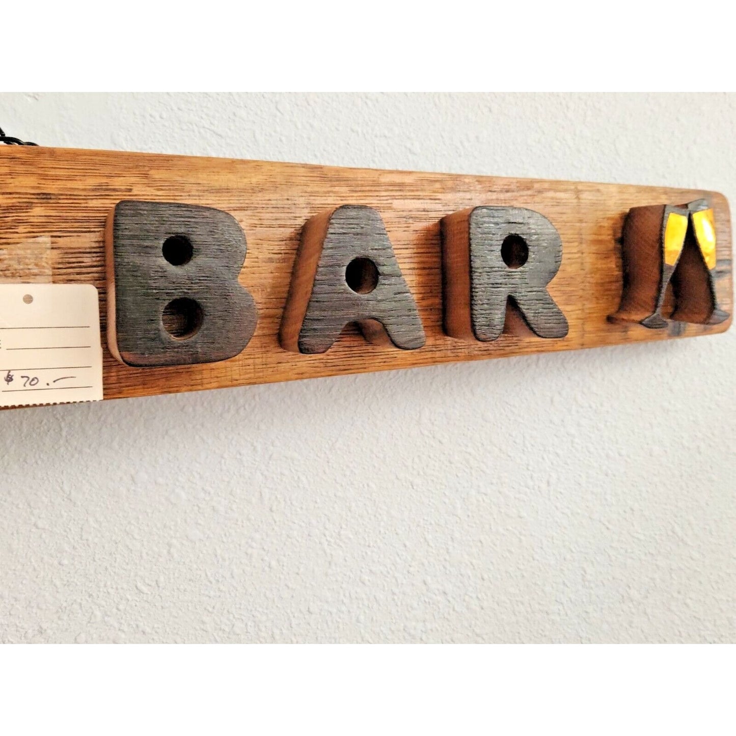 Wood Sign Wine Stave says " Mimosa Bar " Wine Glasses on ends Cut from Stave