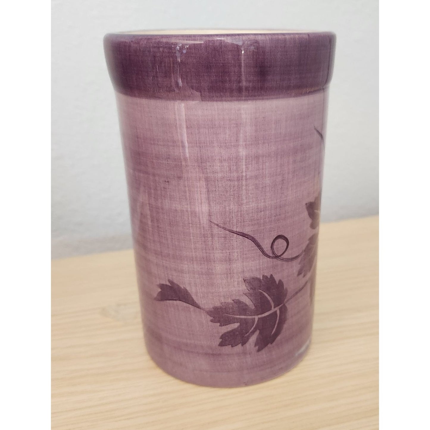 Wine Bucket Ice Ceramic Hand Painted Glazed Grape Cluster Design 6 " Wide 8" Tall