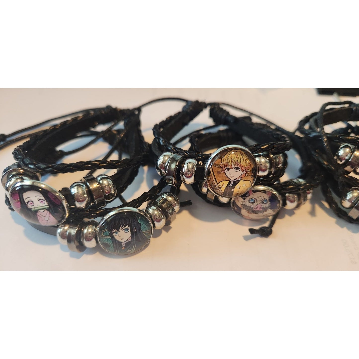 6 pcs Slayer Leather Braided Bracelet Anime Wristband Cosplay Jewelry Glass Gemstone Gifts Slider Adjustable