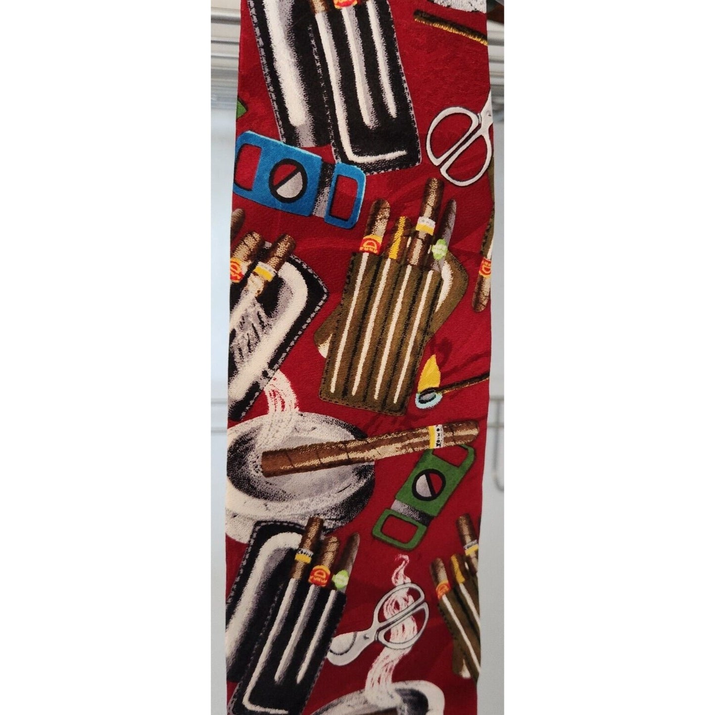 Silk Tie Brand Di Cravatte Red Cigars Tools Cutter 56" x 4" 100% Silk
