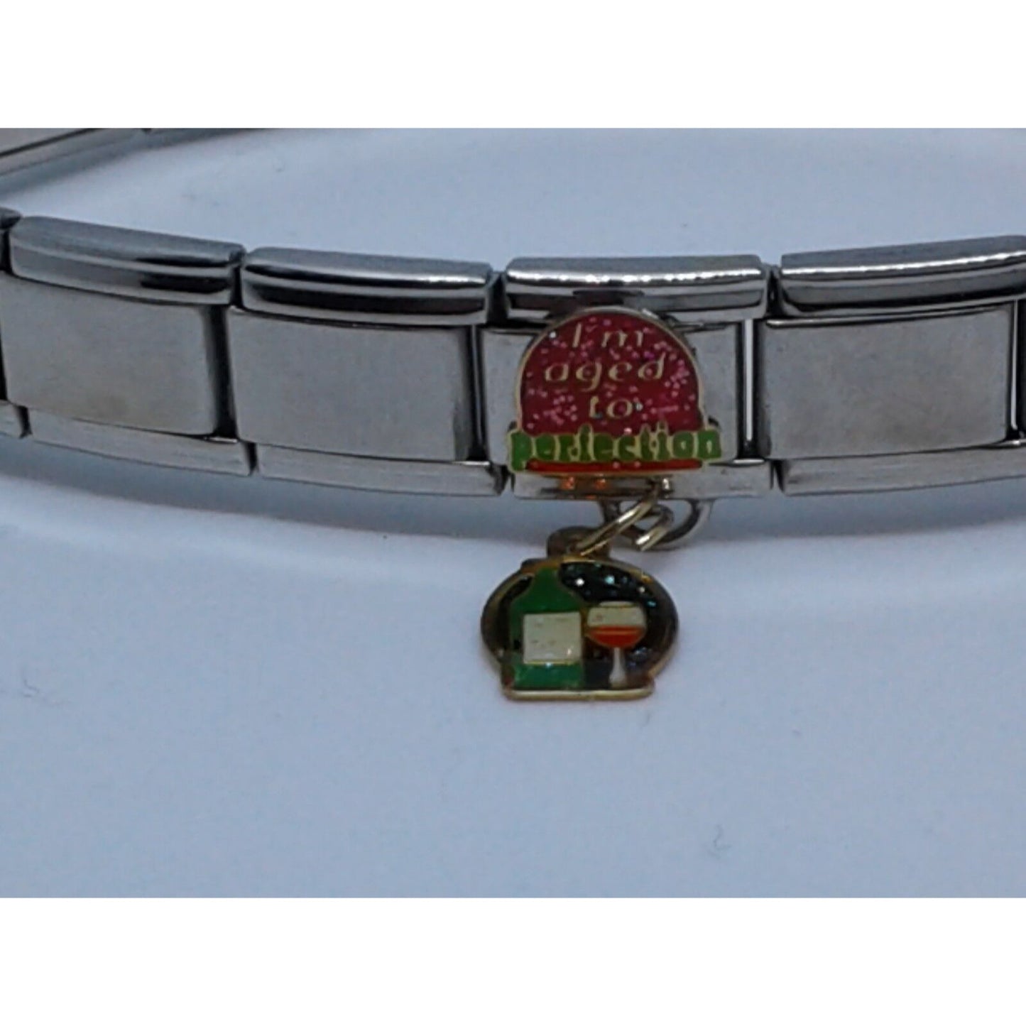 Bracelet Pugster Italian Charm Says Aged to Perfection Wine Glass Bottle