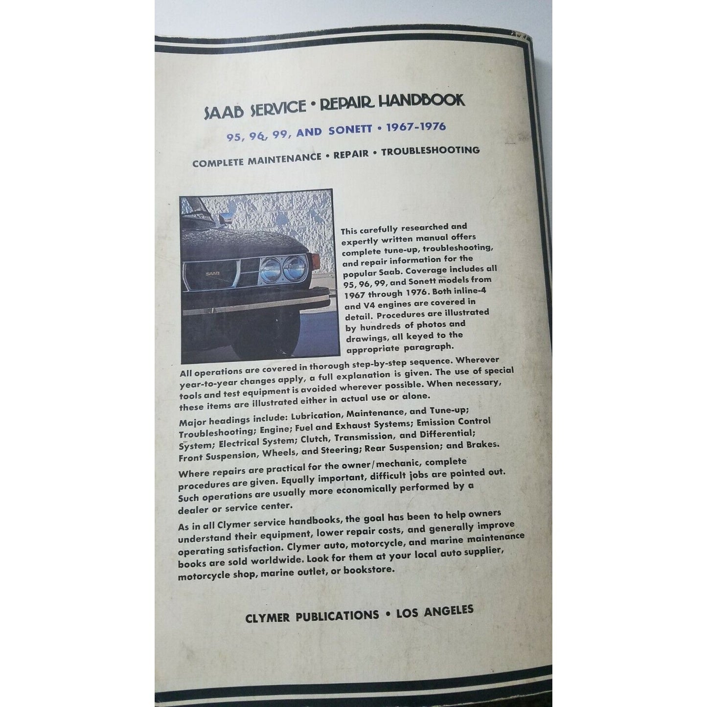 1967 - 1976 Clymer Publication SAAB Service Repair Handbook 95 96 99 Sonete