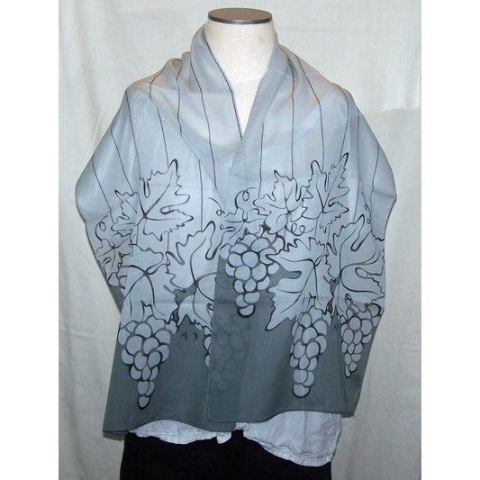 Scarf Grey Border End Wine Tasting  Grape Cluster 60" L  x  14" W 100% Polyester