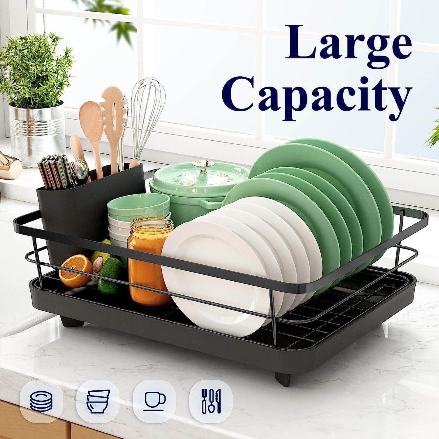 Kitsure Dish Drying Rack- Space-Saving Dish Rack, Dish Racks for Kitchen Counter, Durable Stainless Steel Kitchen Drying Rack with a Cutler