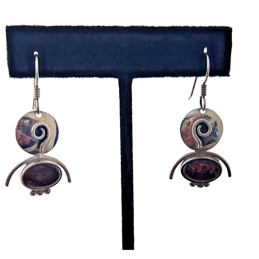 Jewelry Earrings Set Oval Amber Circle Top 925 Silver Weight 5.5 Gr Handmade