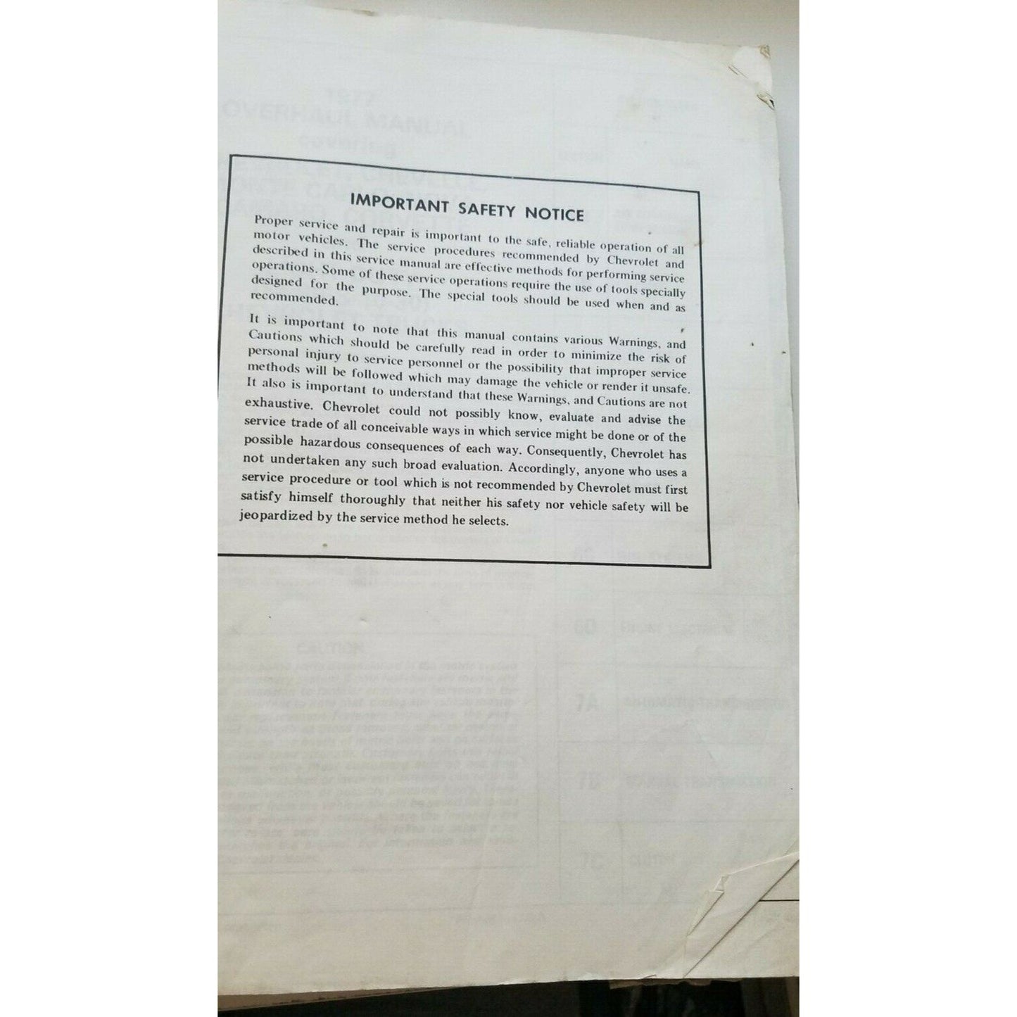 1977 Chevrolet Passenger Cars and Light Duty Trucks Unit Repair Manual