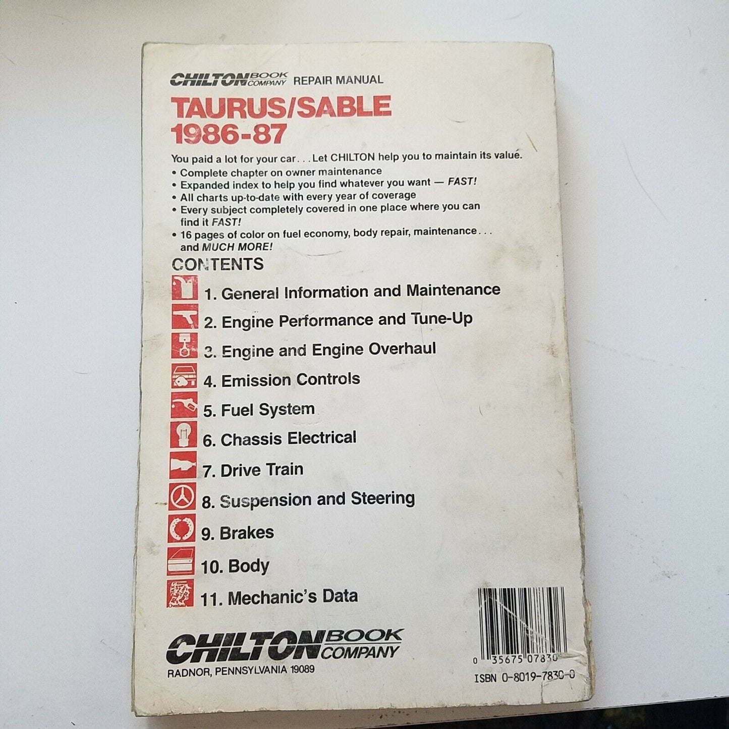 1986-87  Chilton's Repair Manual Taurus Sable   # 7830