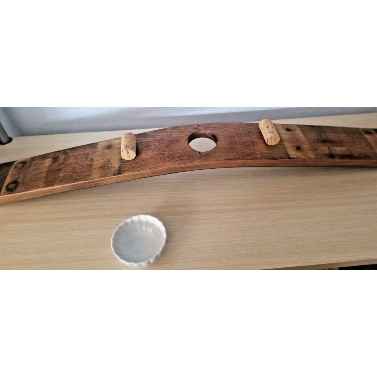 Wine Stave Sushi Tray with White Dipping Bowl Cork Feet 34 " x 3 1/2 " x 2"