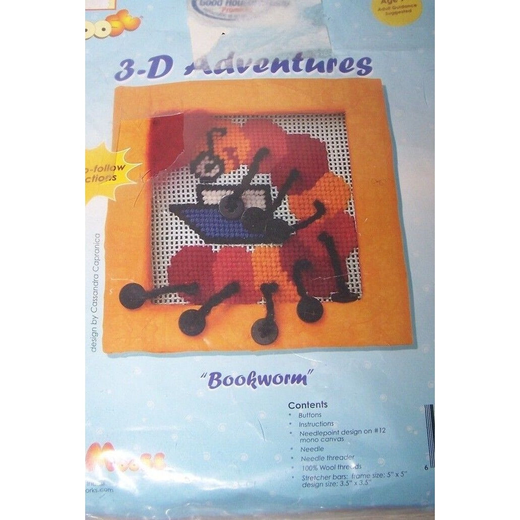 Craft Kit Mini Moose 3-D Adventures Bookworm Framed Kit Yarn Needle Buttons