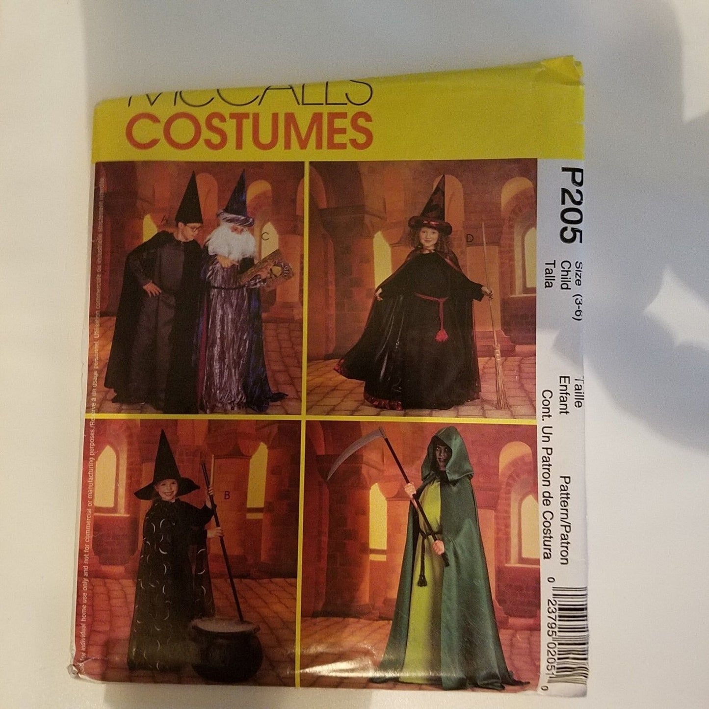 Pattern McCall's # P205 Costume Size 3-6 Witch Wizard Cape Robe Crown Hat