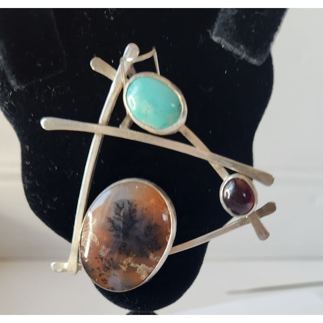 Triangle Shape Ruby, Utah Jasper, Australian Variscite Pendant 17.2 Grams 925 Silver 60mm x 55mm