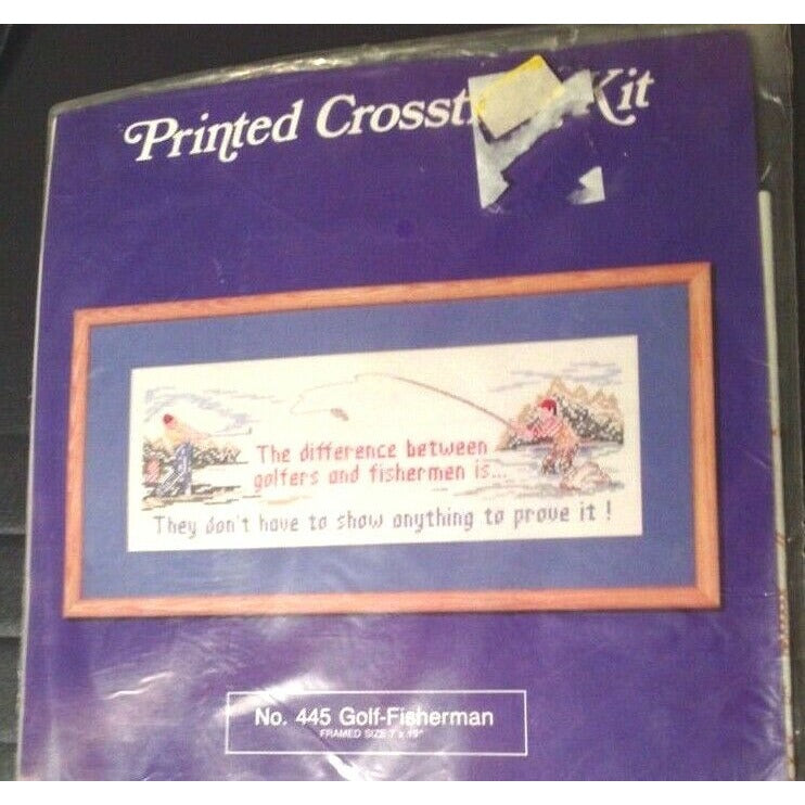 Craft Kit Needles N Hoops # 445 Printed Golfer Fisherman 7" X 19" Cross Stitch