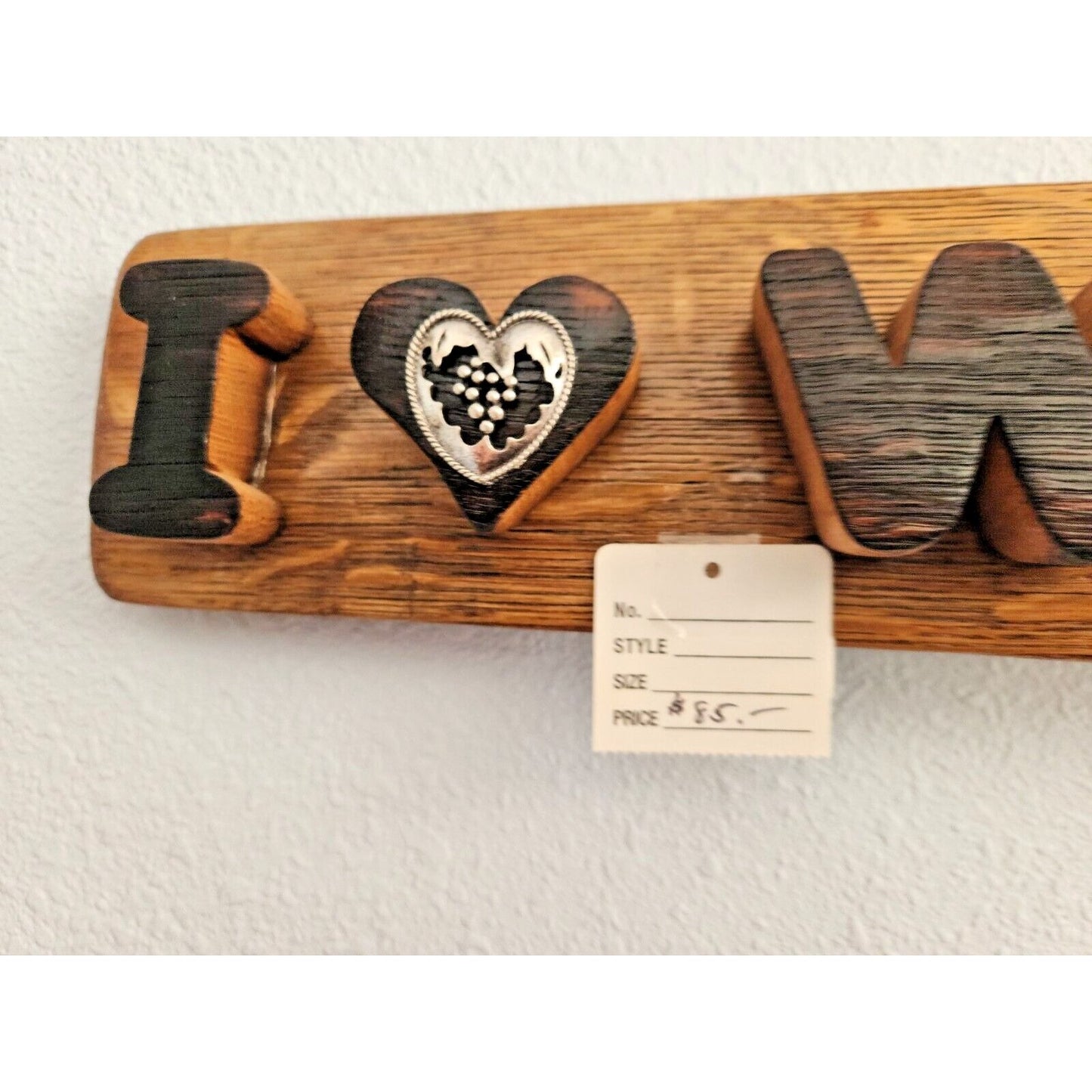 Wood Sign Wine Stave says "I Love Wine Country", Letters Heart Cut from Stave