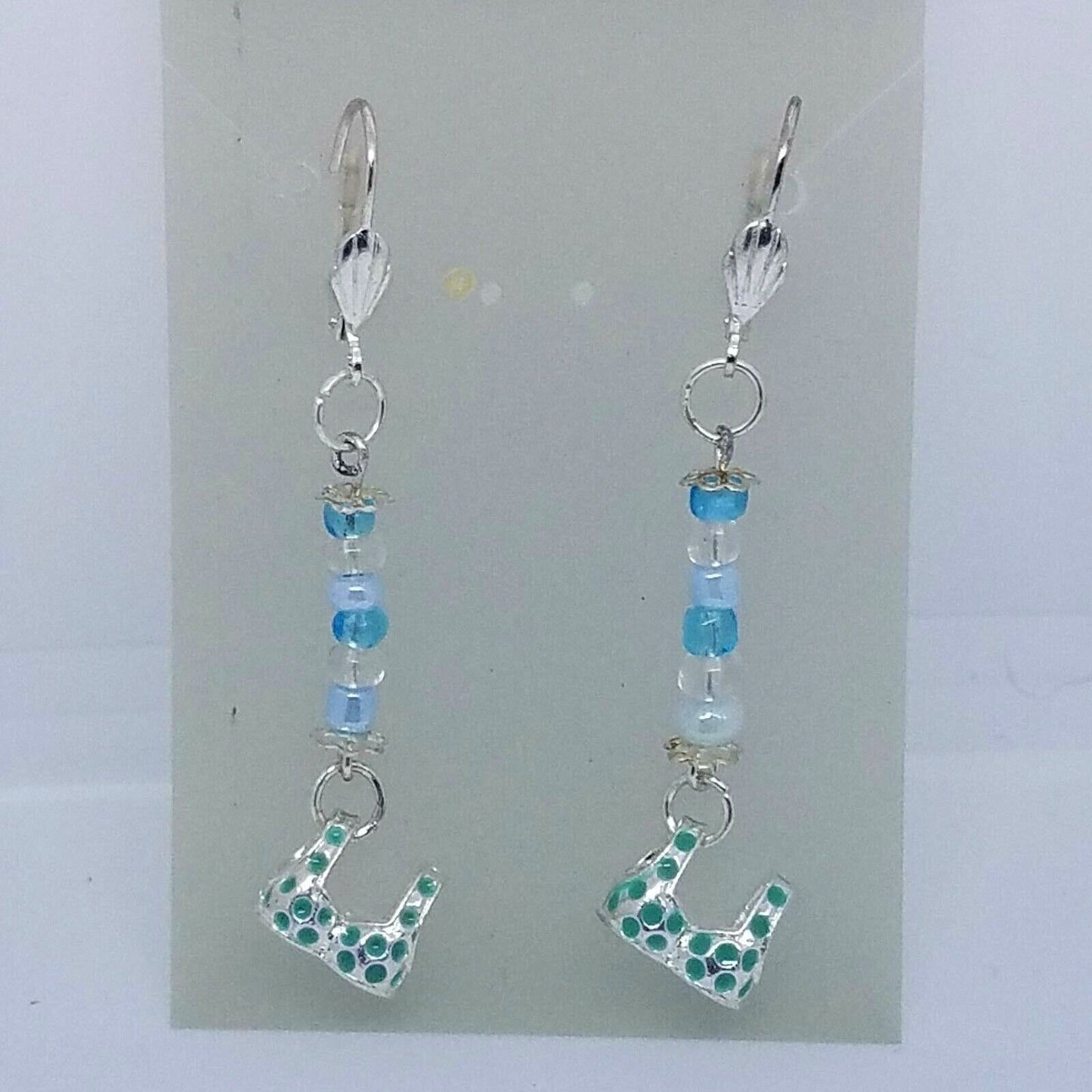 Earring Blue Bra Bikini Top 1/2 " Charm Silver Blue Bead Sterling Hooks