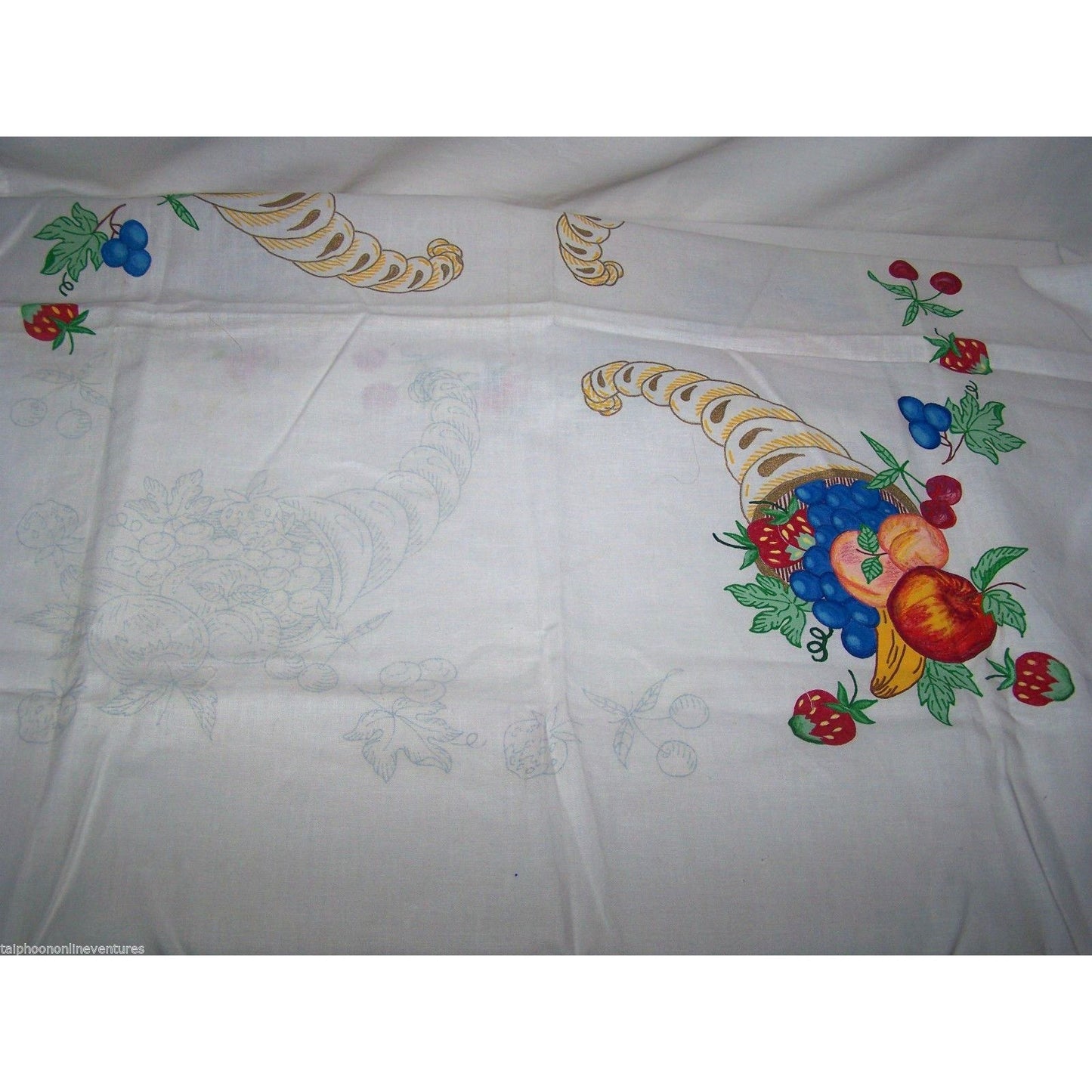 Material Fabric Cornucopia Cotton 3 Hand Painted 1 not Painted yet 35' X 35" Yellow finished trim