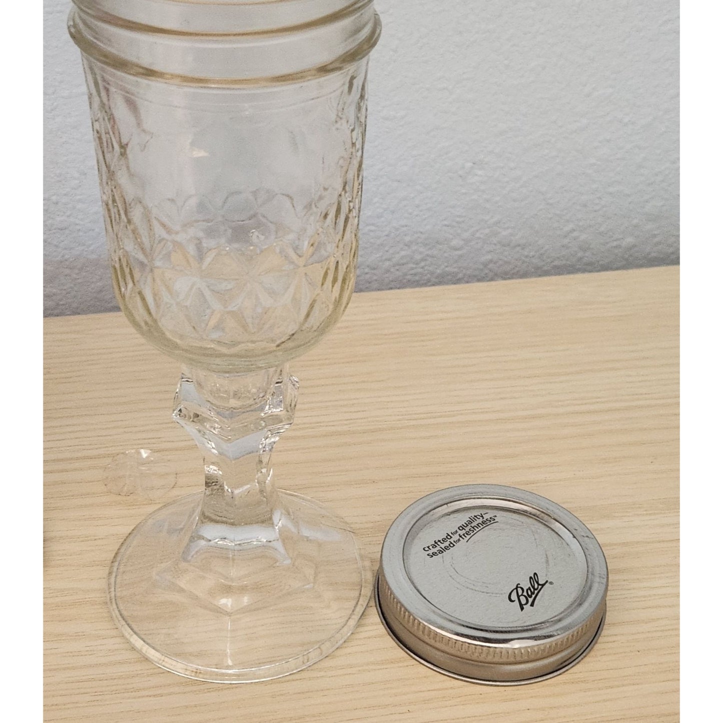 Clear Glass 2 pc Red Neck Wine Glasses with lid 8" Tall 4" Glass 4" Stem