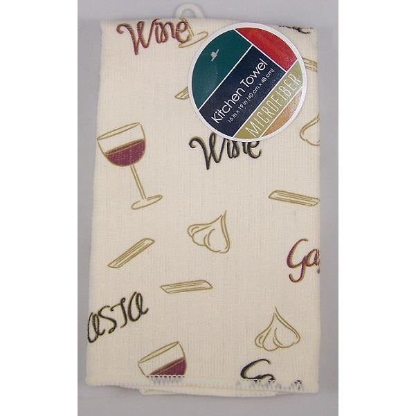 Kitchen Hand Towel Wine Glass Garlic Pasta design 16 x 19 Micro Fiber set of 2