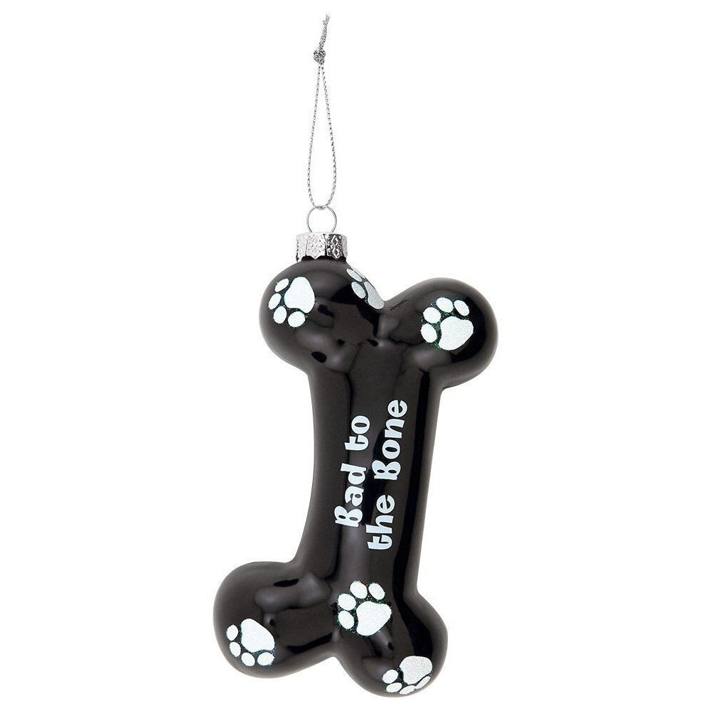 Ornament Epic Products Bad to The Bone Glass Bone Shaped Black White Spots Boxed