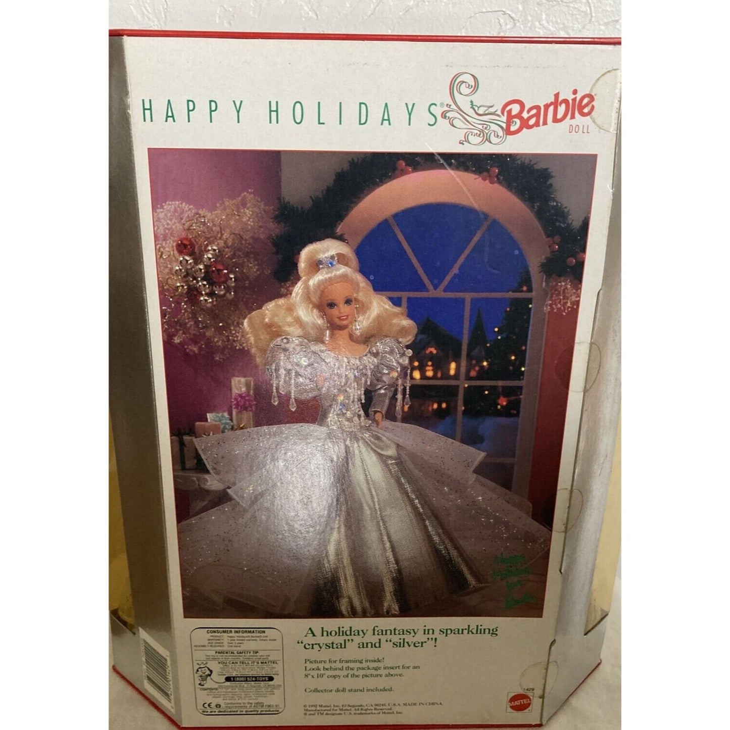 1992 Happy Holidays Barbie Doll Mattel Special Edition Silver & White Dress NRFB