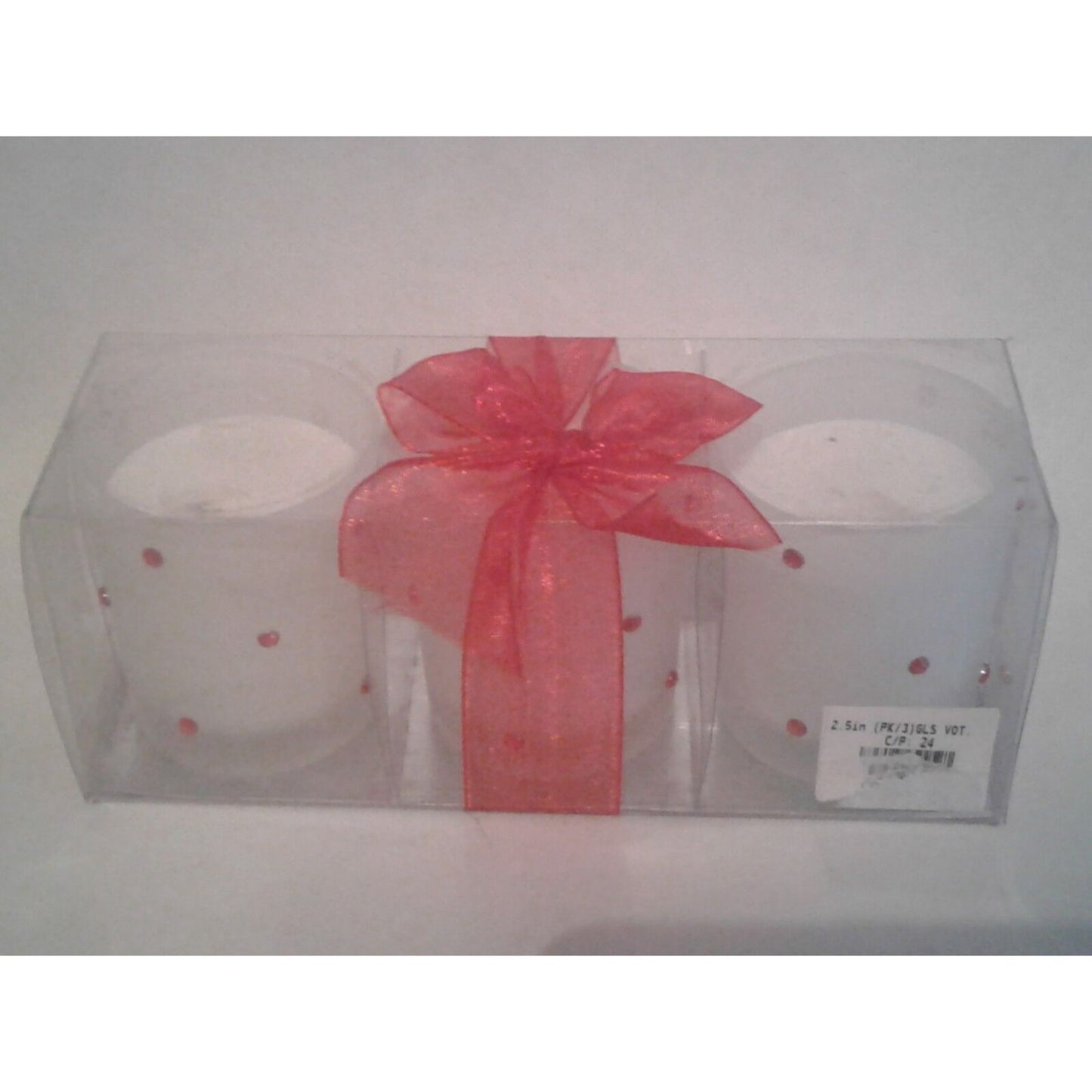 Candles White Red Rhinestones Votive  2 1/2 " Tall 2" Top Gift Box Set of 3