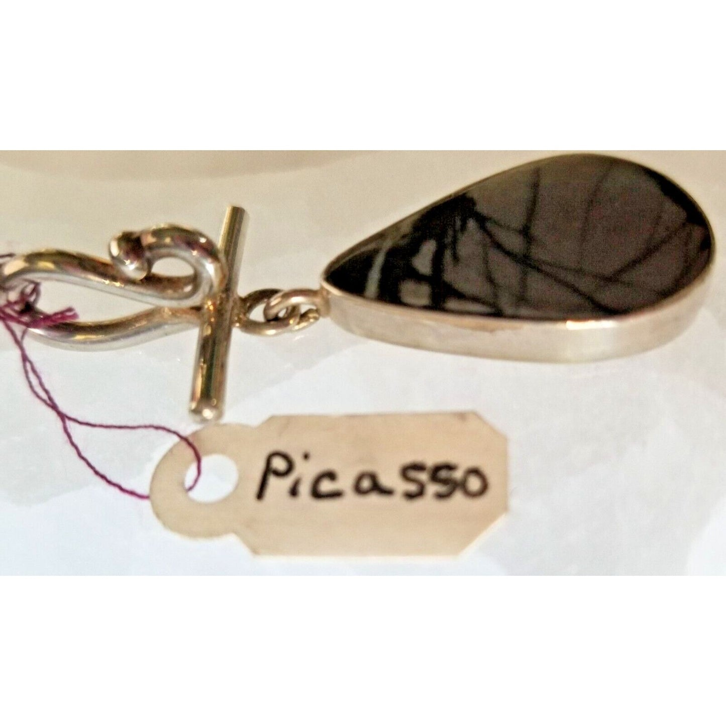 Jewelry Pendant Picasso Agate 1"  Tear Drop 925 Silver