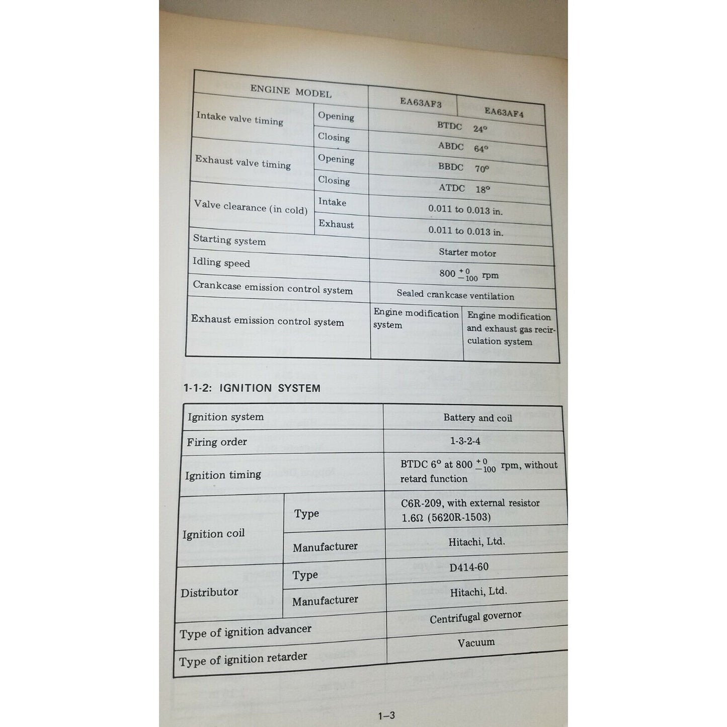 1974  Subaru 1400 MSA 102 B Year USA Model Service Manual Engine Section