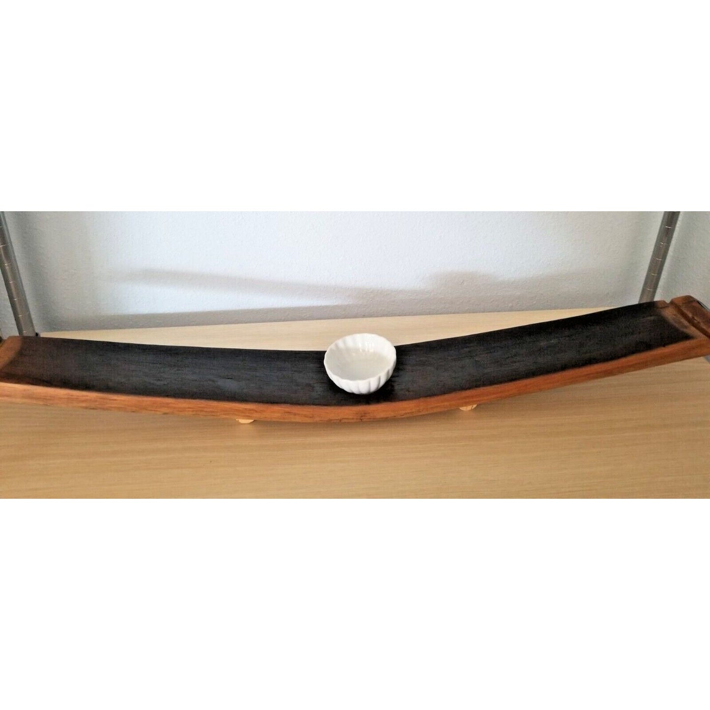 Wine Stave Sushi Tray with White Dipping Bowl Cork Feet 34 " x 3 1/2 " x 2"