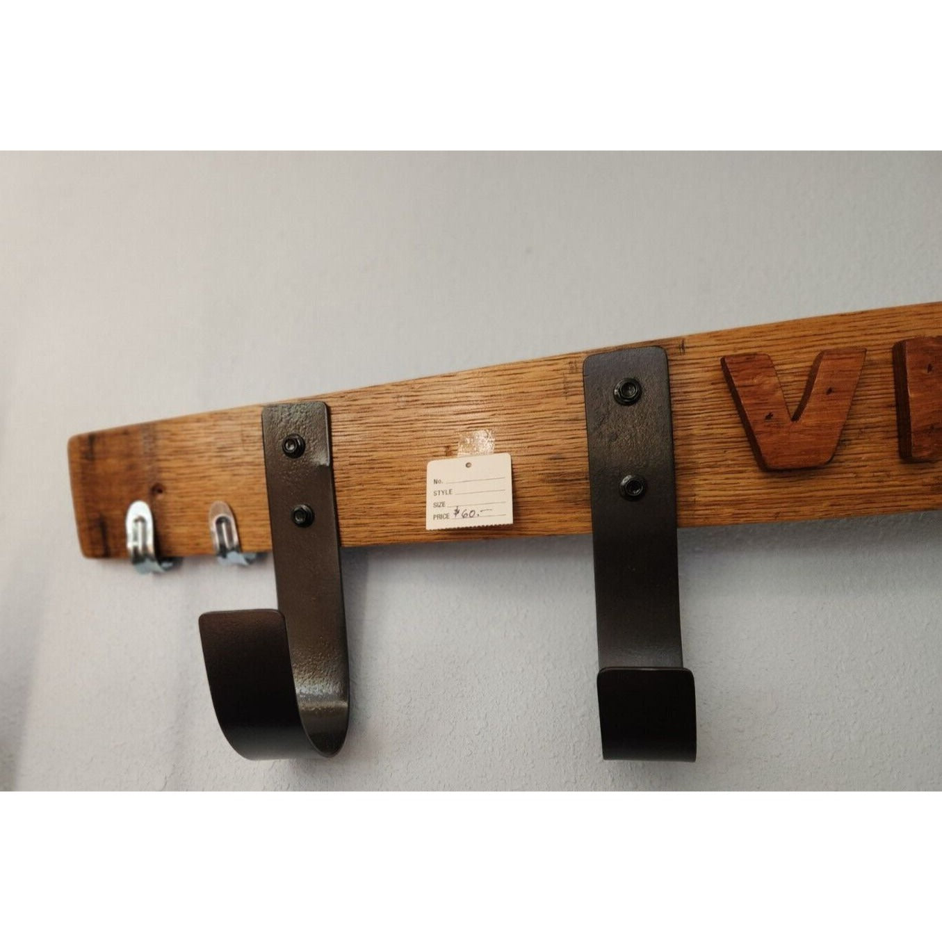 Wood Wine Bottle Holder 2 Bottles Says " Vino" Made from Wine Barrel Stave Ring