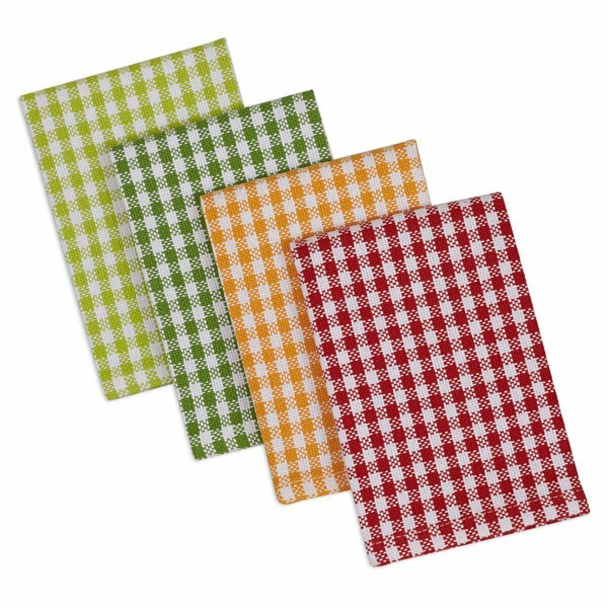 Dishcloth Set of 4 Design Imports Checked Red Green Lime Yellow Cotton 13 x 13"