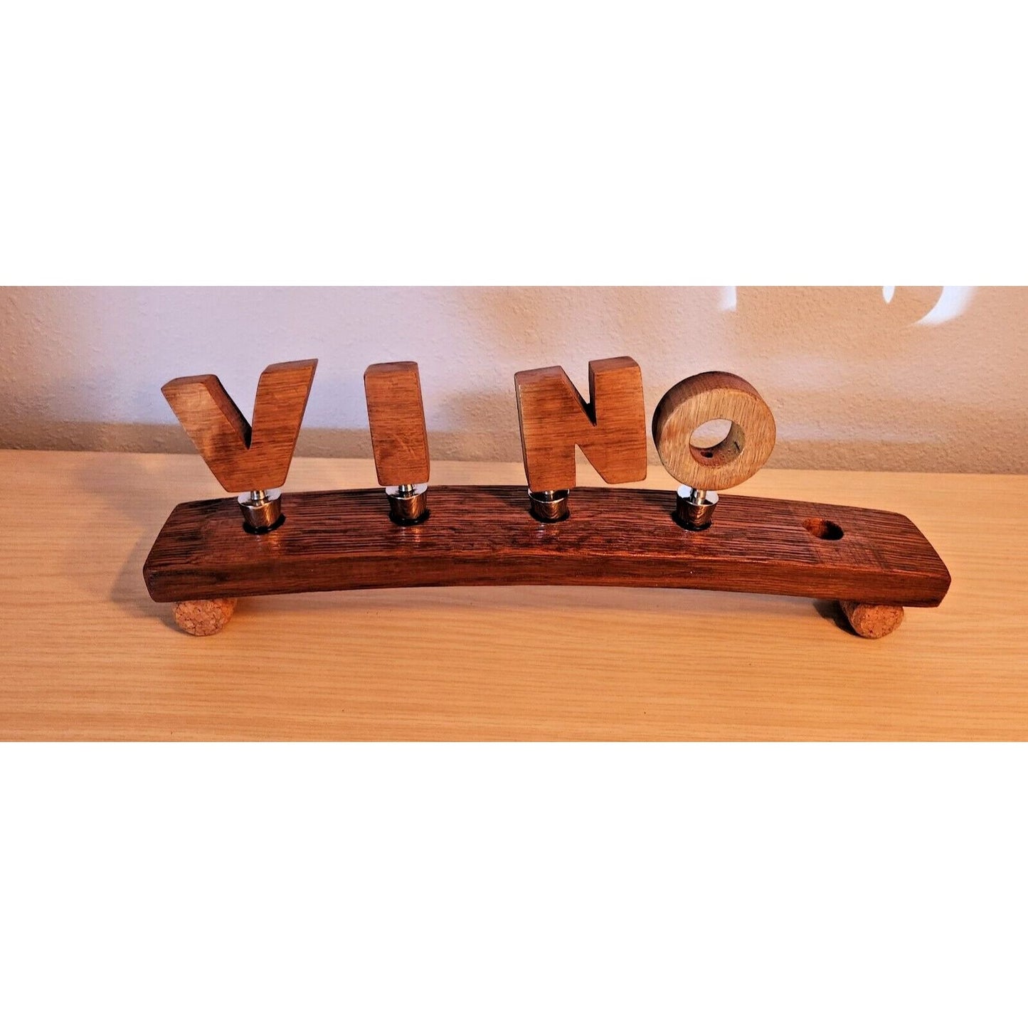 Wine Barrel Stopper Holder 5 Hole Display VINO Cork Feet 16 " x 2 1/2" x 2 1/2"
