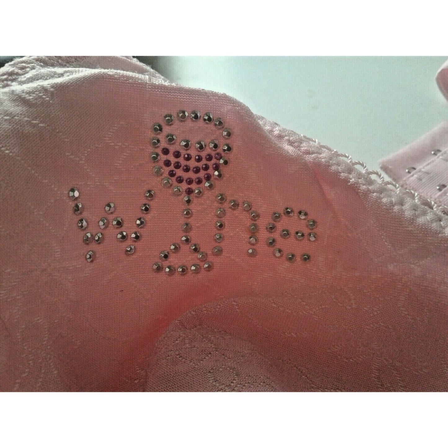 Bra Mopas Size 40 D Pink Flower Says Wine Diva on Top Cup Rhinestones Underwire