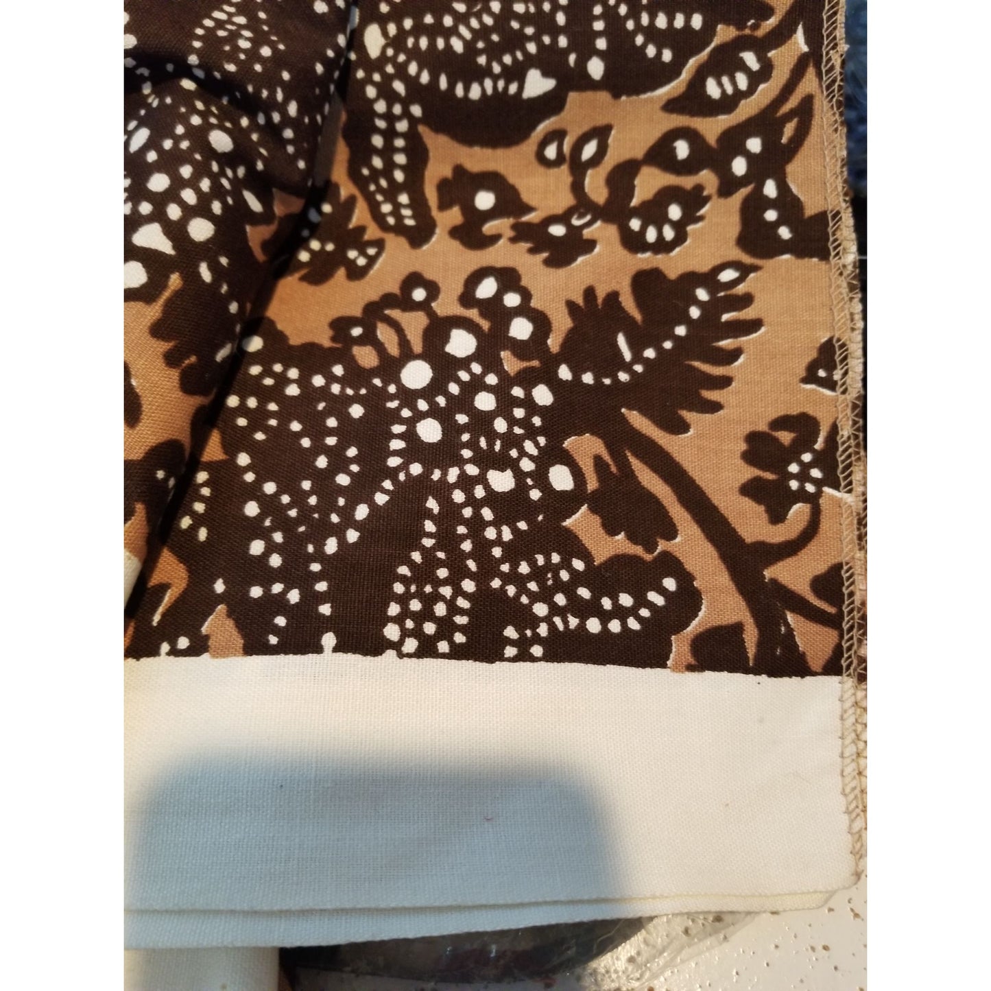 Material Fabric Brown White 100 % Cotton 2 yards 46' x 36" pieces Apr 1976