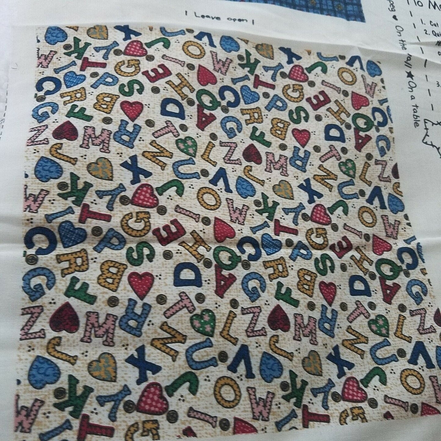 Craft Kit Small Quilt or Pillow ABC By a Bear On a Peg On the Wall Directions