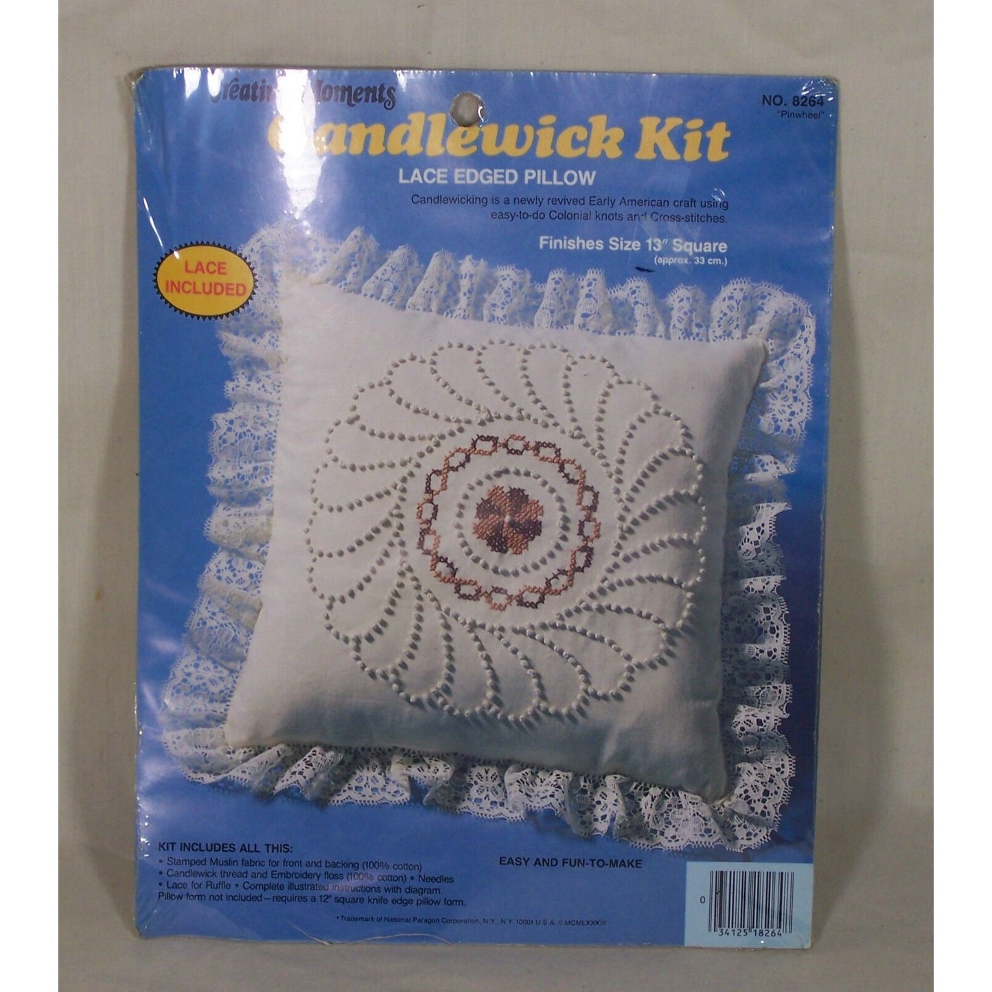 Craft Kit Candlewick Creative Moments Vintage 1983 Pin Wheel  Lace Edged Pillow
