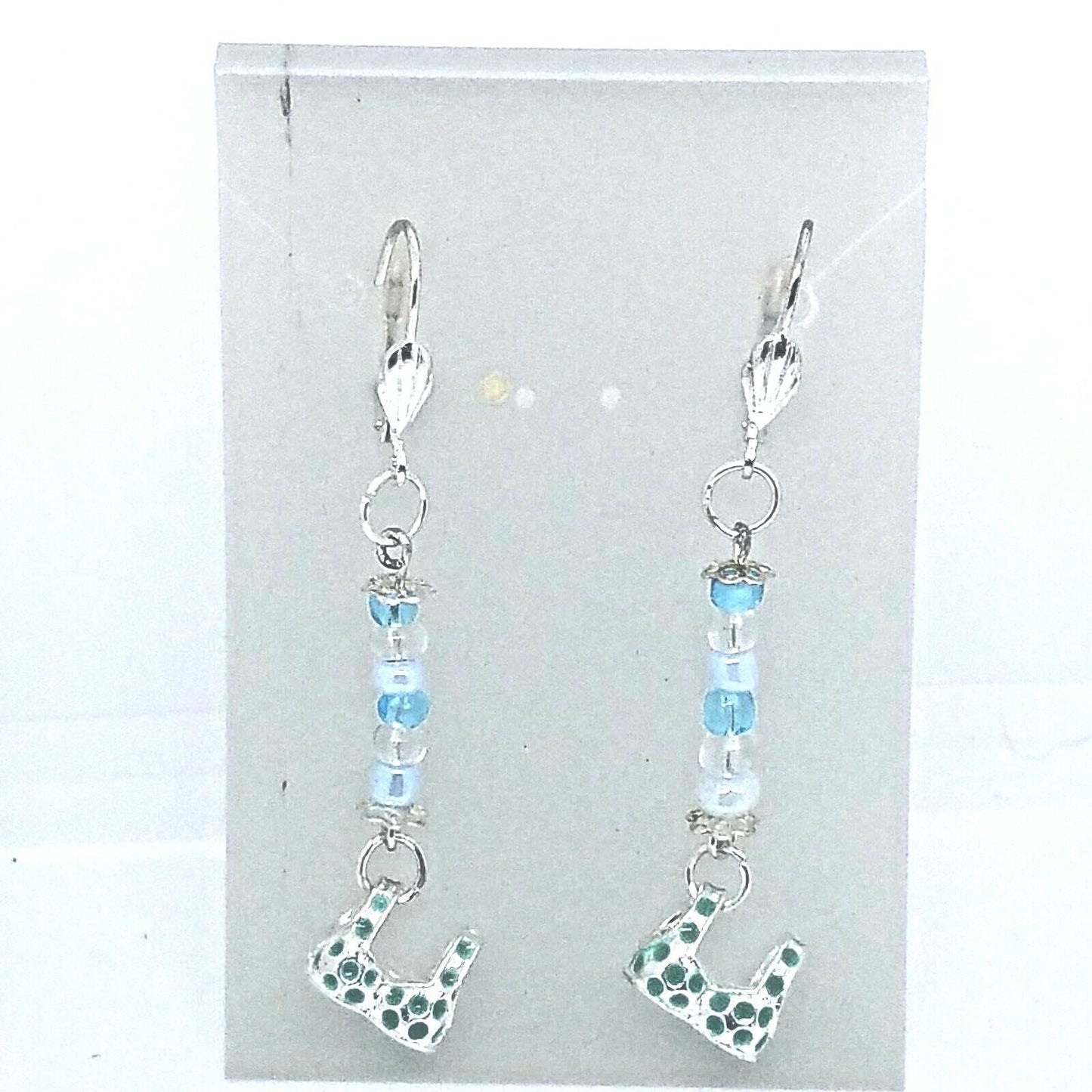 Earring Blue Bra Bikini Top 1/2 " Charm Silver Blue Bead Sterling Hooks
