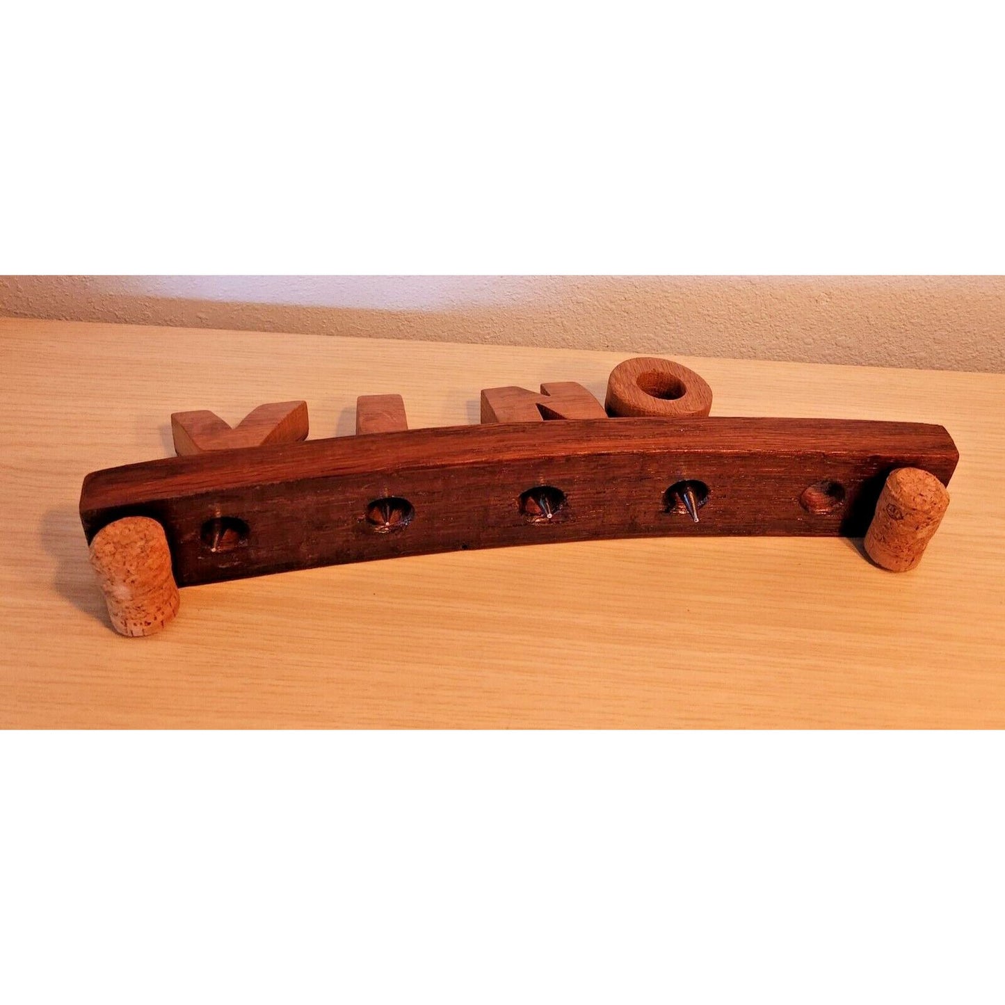 Wine Barrel Stopper Holder 5 Hole Display VINO Cork Feet 16 " x 2 1/2" x 2 1/2"