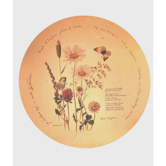 Kitchen Hot Plate Cork Back Vintage 1977 Wildflower & Butterfly Decorative Jean Ingelow